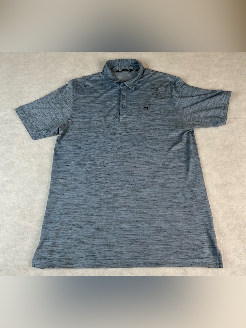 Travis Mathew Polo Shirt Mens Large Blue Heather Golf Performance Casual Stretch